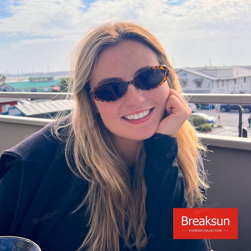 Breaksun Retro Oval Sunglasses for Women Men Fashion Small Oval Sunglasses 90s Vintage Shades - Image 2